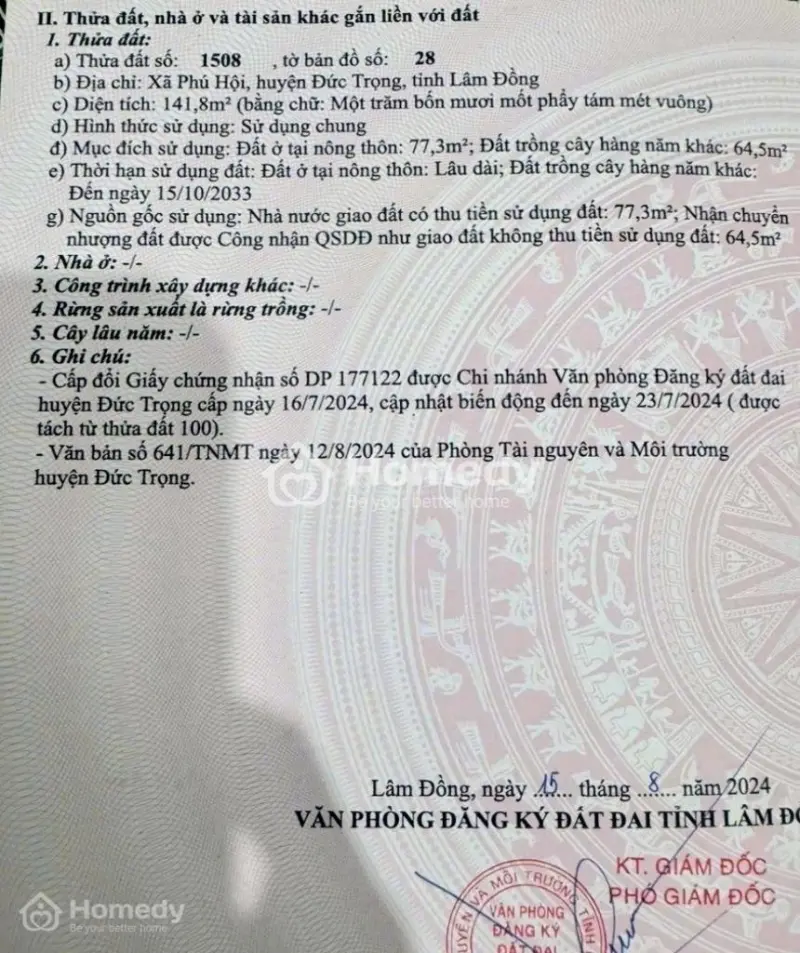 Giảm Sốc 150 Triệu Từ 1,5 Tỷ Xuống Còn 1,3 Tỷ, Bán Gấp Đất Mặt Tiền Kd Xã Đức Trọng, Lâm Đồng