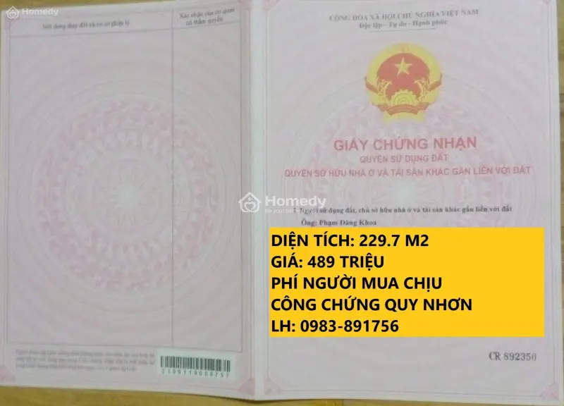 Chính Chủ Bán Gấp 229.7M2 Đất Ở Khu Tái Định Cư Chánh Mẫn, Cát Nhơn, Phù Cat, Gia Lai