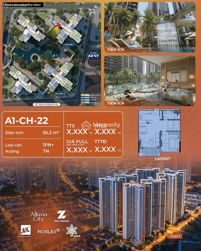 Bán 1 Ngủ Trục 22, Tòa Alumi 2 - Khu Đô Thị Alluvia City Xuân Cầu - Giá Thanh Toán Sớm 3 Tỷ 369