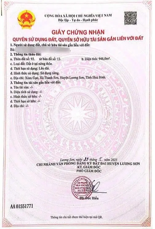 Hàng Hot: 1000 M2 Đất Full Thổ Cư, 4,5 Tr/M2 Thanh Sơn - Lương Sơn - Hoà Bình (Phú Thọ).