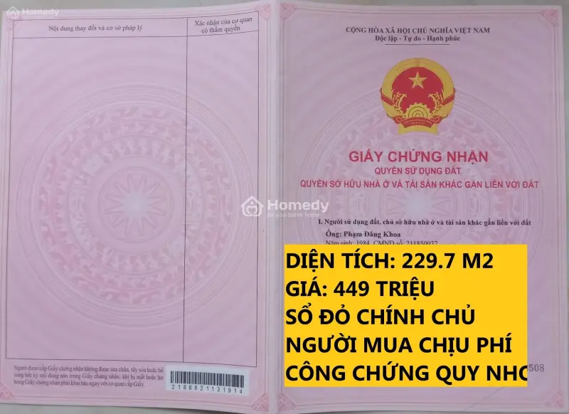 Ahihi Chính Chủ Bán 229.7M2 Đất Ở Khu Tái Định Cư Chánh Mẫn, Cát Nhơn, Phù Cat, Gia Lai