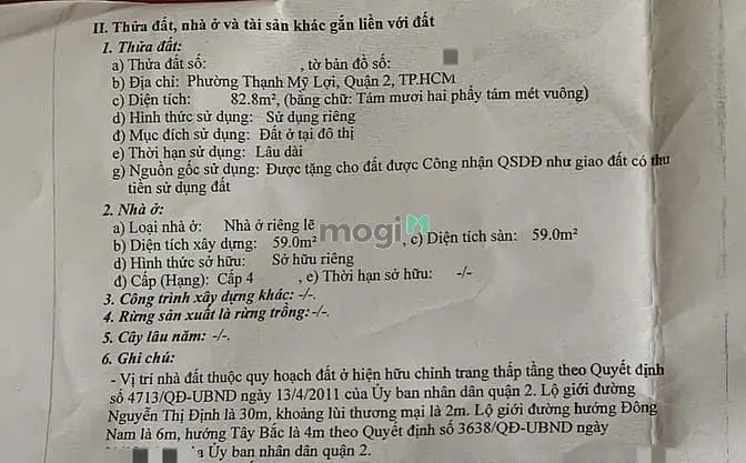Bán Đất Thổ Cư Quận 2 Cách Nguyễn Thị Định 20M Đất Ngang ~6M
