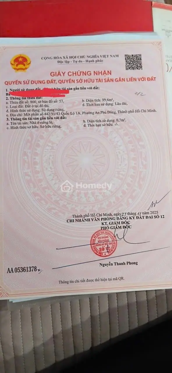 Bán 100M2 Đất Thổ Cư Đường Vườn Lài, Phường An Phú Đông , Q12, Tp. Hồ Chí Minh ,Giá 6X