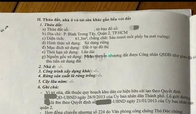 Bán Đất Thổ Cư Quận 2. Mặt Tiền Đường Ô Tô Cách Nguyễn Duy Trinh 150M