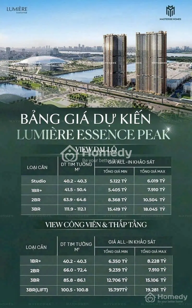 🔥 Siêu Phẩm Mở Bán 2 Toà Căn Hộ Cuối Cùng-Cao Cấp Nhất Lumiere Essence Peak Mặt Hồ 32Ha