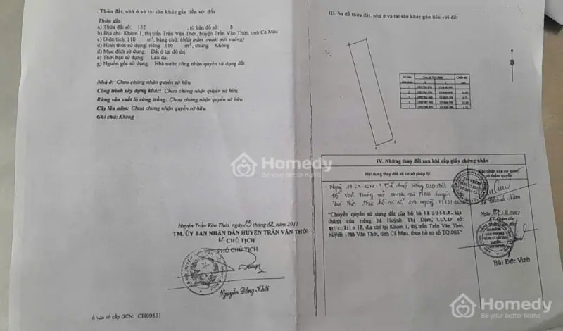 Bán Gấp Lô Đất Trung Tâm Huyện Trần Văn Thời 110M 1.2 Tỷ