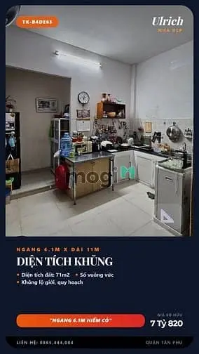 Nhà Hẻm Xe Tải Phú Thọ Hòa Tân Phú 71M2 3T Ngang Rộng 7.82 Tỷ