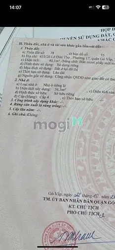 Bán Nhà Hẻm Xe Hơi (3,7X12) 433/20 Lê Đức Thọ P17 Gò Vấp Citypland