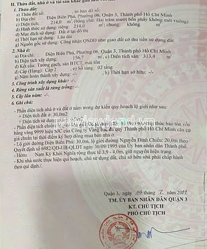 Bán Nhà Quận 3, Đường Điện Biên Phủ, Gần Ngã Tư, 214M2 Đất, 2 Tầng