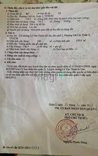 Bán Đất Thổ Cư Mặt Tiền 210 Lê Văn Thịnh Quận 2 Ngang 5.5M Nở Hậu Vuôn