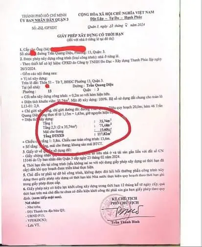 Mặt Tiền Đường Quận 3 38,8 M2 3,3 X 11,5M Cấp 4 Đã Có Giấy Phép Xd