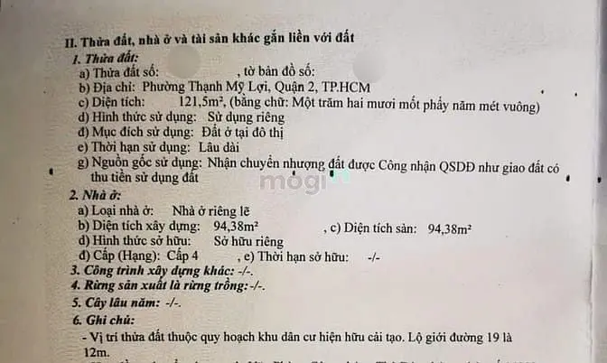 Bán Nhà Mặt Tiền Đường Số 19 Thạnh Mỹ Lợi – 121.5M² Full Thổ Giá Tlcc