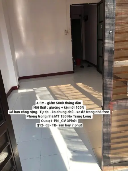 3.8 Triệu - Giảm 500K Tháng Đầu - Phòng Trong Nhà Mt 150 Nơ Trang Long, P14, Bình Thạnh
