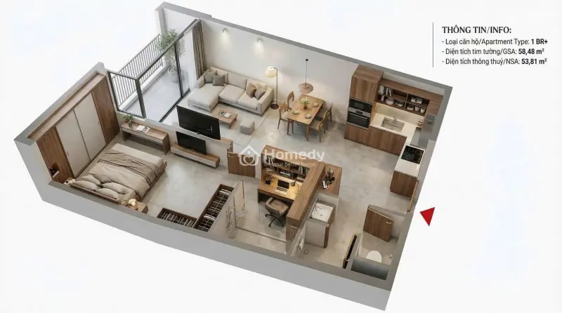 Độc Quyền Căn F51221 1Br+ Fours Tower Đn, Rộng Như 2Pn Tại Sun Fours Tặng Sân Vườn 16,2M²