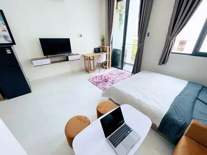 🎉 Studio Ban Công Hiện Đại , Full Nt Tone Trắng Sáng Gần Cầu Bông