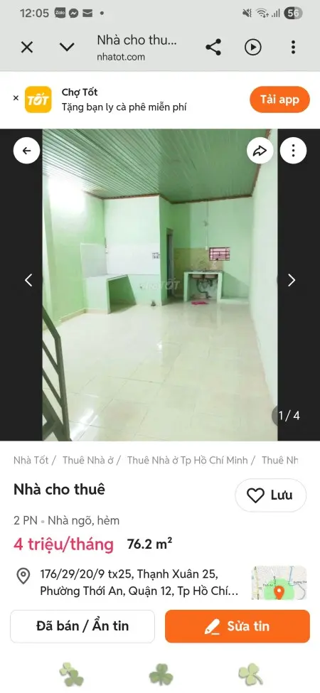 Mik Là Chính Chủ, Cho Thuê Với Giá 4T Ngang 4Mx 12M , Trệt +01 Lửng